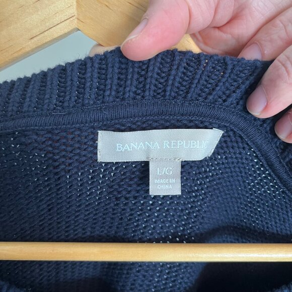 Banana Republic. Knit Sweater. Navy Blue Color. Metallic striped. Size L. Womens - Picture 4 of 7